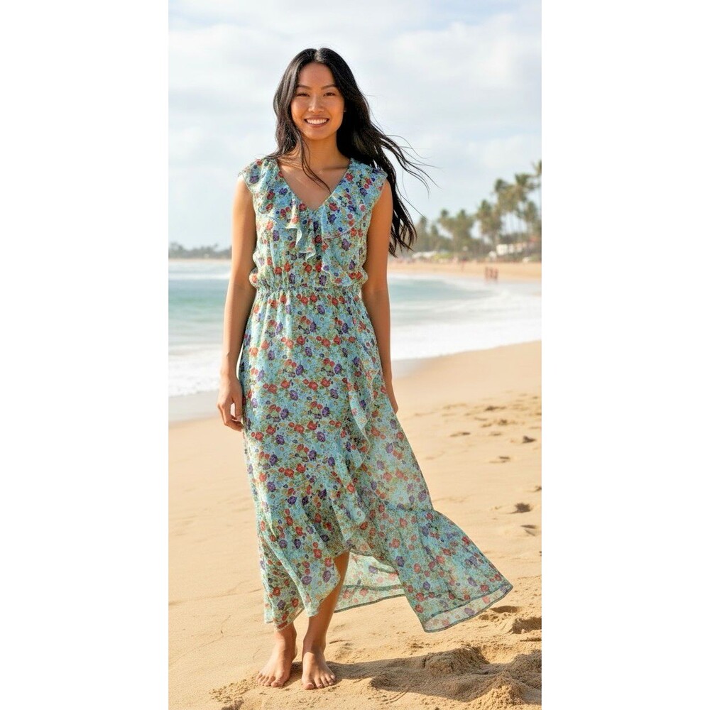 lapis anthropologie dress NEW sleeveless v-neck wrap size XL floral summer party